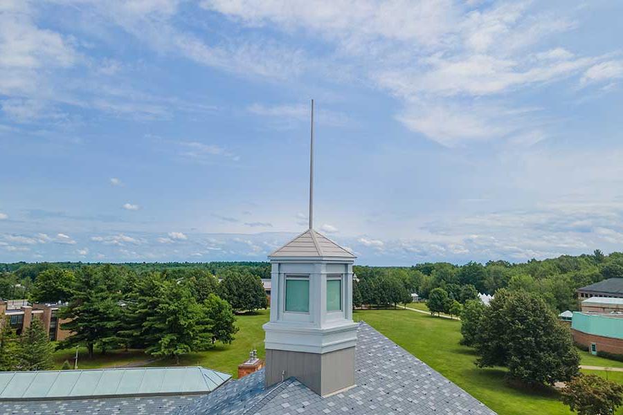 aerial view of Student Center cupola and main campus